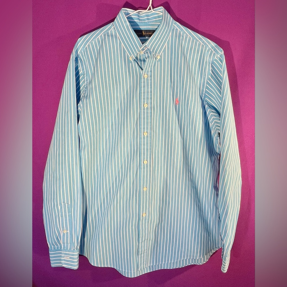 Ralph Lauren Light Blue Striped Button Down Shirt